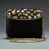 Rodo black satin evening purse with gold metal flap,